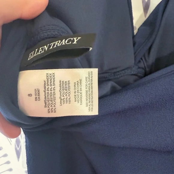 Ellen Tracy Navy Blue One Piece Swimsuit with Textured Fabric - Picture 3 of 3